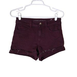 American Eagle Shorts Womens 4 Super Stretch Hi Rise Shortie Purple Raw Cuff